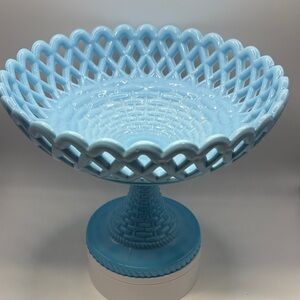 Antique Challinor & Taylor Blue Milk Glass Compote